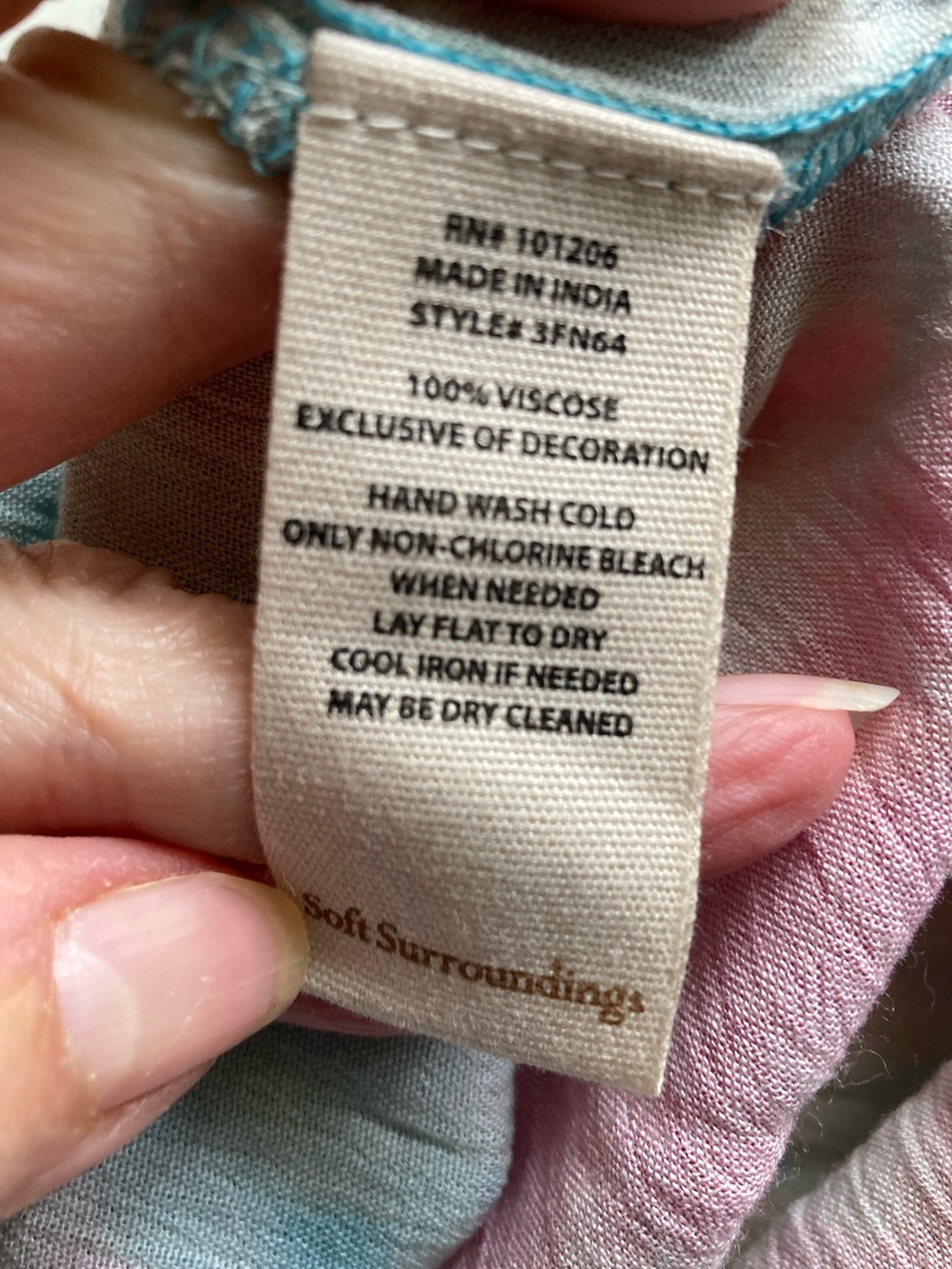 Soft Surroundings Pink, Teal & Cream Beaded Tie-Dye Maxi Verona Dress - Picture 15 of 15